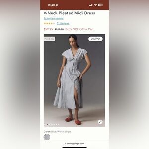 Anthropologie White and Blue Striped Midi Dress